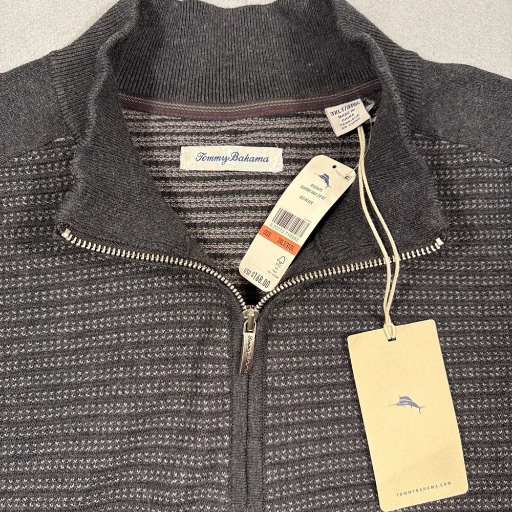 $168 Tommy  Men's SEAPORT Half Zip Pullover, Black, GRAY 3XLT NWT